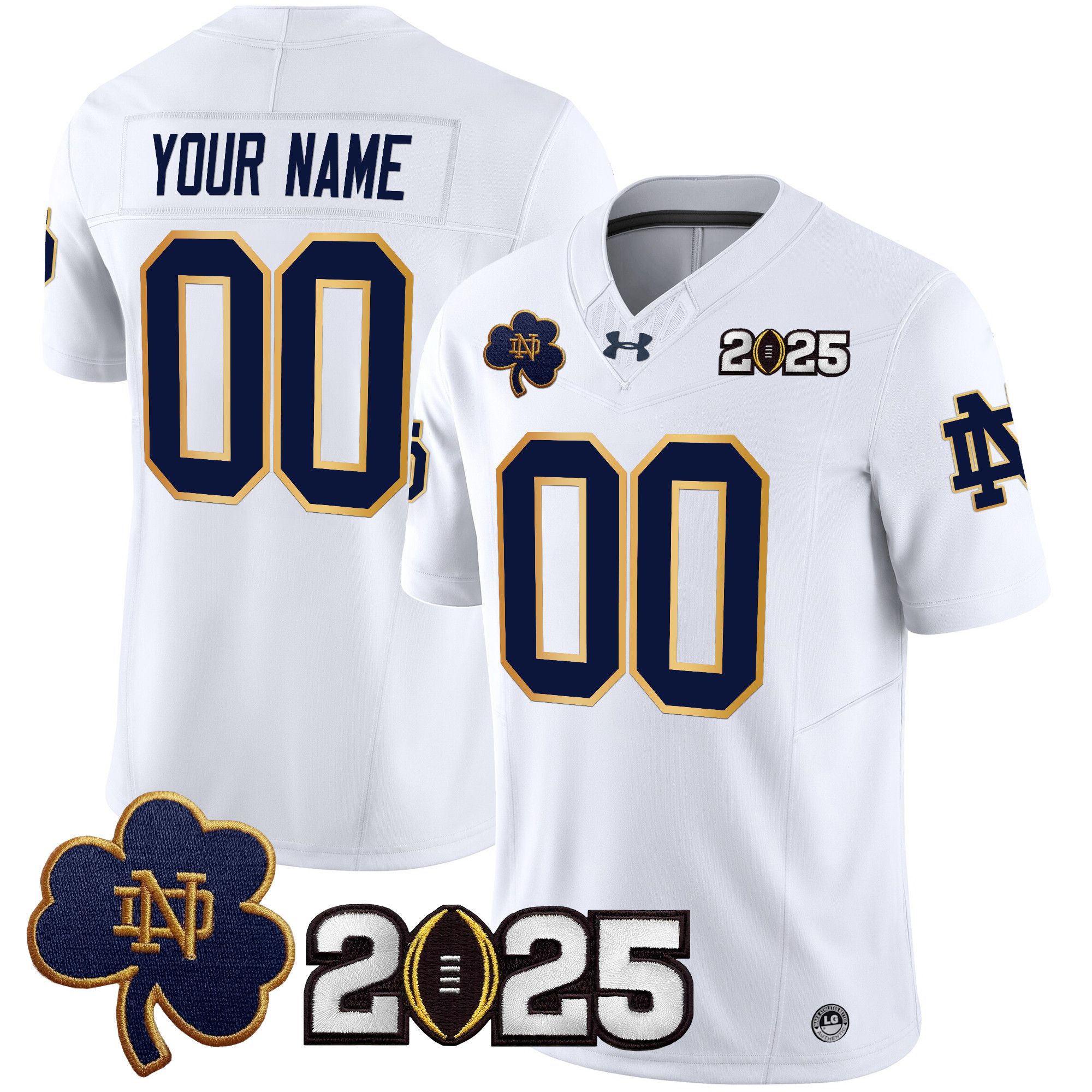 Men Notre Dame Fighting Irish White 2025 CFP Final Patch Vapor Limited Custom NCAA Jersey